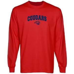  Houston Cougars Red Logo Arch Long Sleeve T shirt: Sports 