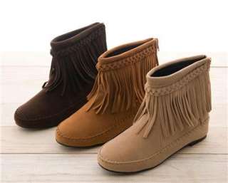 BN Boho Casual Flat Fringe Faux Suade Ankle Comfy Boots Booties Brown 