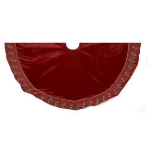  52 Red with Green Leaf Border Christmas Tree Skirt