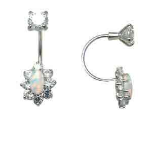   Hoop Opal & Cubic Zirconia Flower 14k White Gold Earrings Jewelry