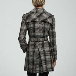 DKNY Womens Petite Plaid Wool Trench Coat  