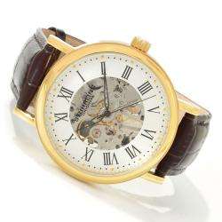   293 Montague Mechanical Gold Case White Dial Brown Leather Mens Watch