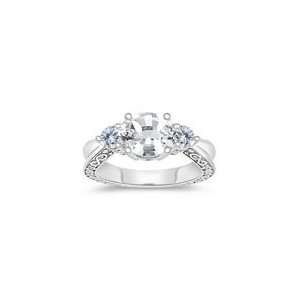 0.30 Cts Diamond & 1.33 Cts White Topaz Ring in 14K White 