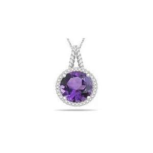  0.32 Cts Diamond & 5.17 Cts Amethyst Pendant in 14K White 