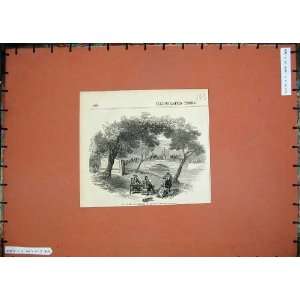 1857 Camel Caravans Smyrna Rivre Bridge Trees Old Print  