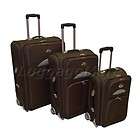 3PC Brown Deluxe Expandable Rolling Luggage Set Travel Wheeled Upright 
