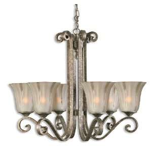  Uttermost 28.9 Inch Lyon 6 Lt Chandelier Heavily Antiqued 