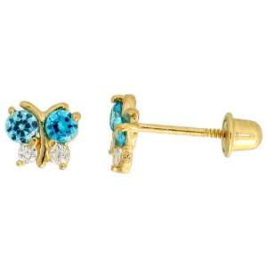   Stud Earrings, w/ Brilliant Cut Clear & Blue Topaz colored CZ Stones