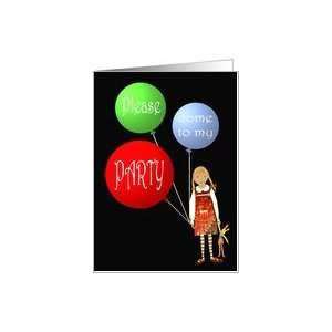  Birthday party, with balloons and little girl. Card Toys & Games