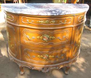 Beautiful Vintage Painted Demilune Chest W/Marble Top  