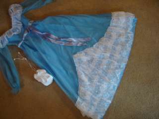   girl Victorian Emma gown vintage dress aqua blue chiffon white lace S