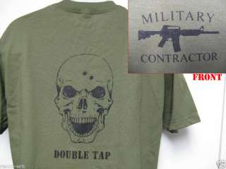 PRIVATE MILITARY CONTRACTOR T SHIRT/ SKULL/ DOUBLE TAP  