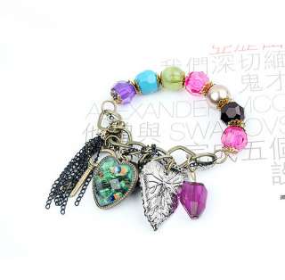 Hot sold Peacock Feather Heart Leaf Key Crystal Tassel Charm Beads 