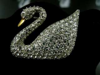 SIGNED SWAROVSKI PAVE CRYSTAL SWAN PIN /BROOCH RETIRED RARE NEW W 