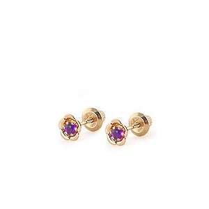   Gold Amethyst Baby Flower Shape Stud Earrings   February Birthstone