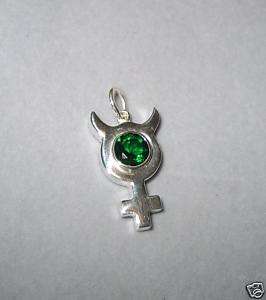 STERLING SILVER SHE DEVIL NECKLACE EMERALD ATHEIST  