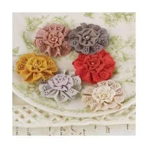   Fabric Eyelet Flowers With Pearls 1.5 6/Pkg Attic; 3 Items/Order