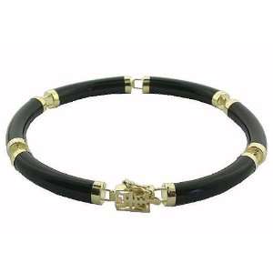  Onyx Curved Bar Single Row Bracelet 7, 14k Gold: Jewelry
