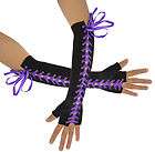   Goth Gothic Punk Satin Corset Cuff Gloves Black or Purple Ribbon