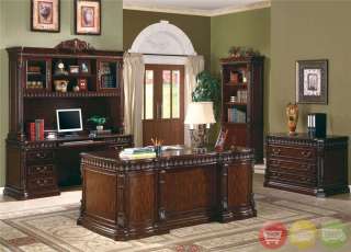   Hill Executive Credenza & Hutch Set Carved Wood Home Office NEW  