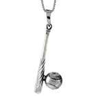   Silver Sterling Silver Baseball and Bat Pendant, 1 11/16 in. (18mm