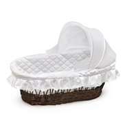 Badger Basket Cherry Wicker Moses Basket with Hood and White Bedding 