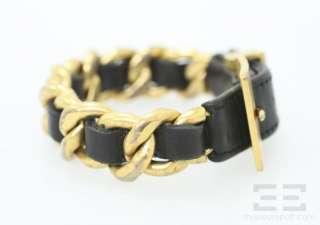 Chanel Gold & Black Leather Interwoven Chain Bracelet, 93A  