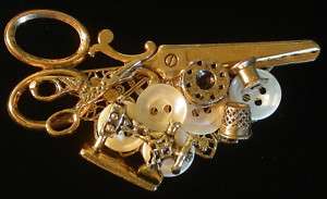 Sewing Pin Brooch 24 k Gold Plate Seamstress Stitching  