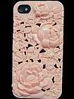   White Flower Case Cover for iPhone 4 4S 4G Pink w/Free Film  