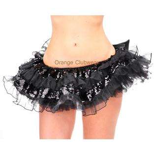   Black Sequin Organza Satin Back Bow Mini Tutu Skirt 