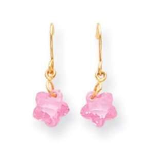  14k Gold Wire Flower Pink CZ Earrings Jewelry
