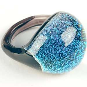    Glass Dichroic Finger Ring: Large Blue: Gorilla Glass: Jewelry