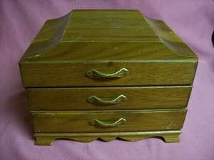 Old Wooden 3 Drawer Jewelry Box  