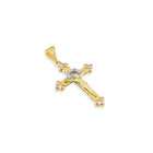 VistaBella 14k Yellow White Rose Gold CZ Crown Crucifix Pendant