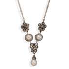   Sterling Silver Marcasite Necklace With Imitation Pearl Drop