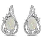   Company 14k White Gold Oval Opal And Diamond Teardrop Earrings