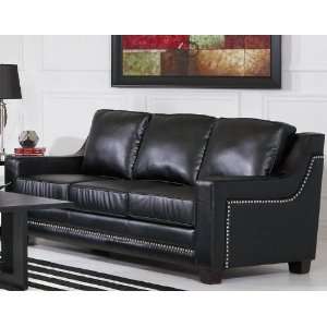  Sofa Couch with Nail Head Trim in Black Bonded Leather 