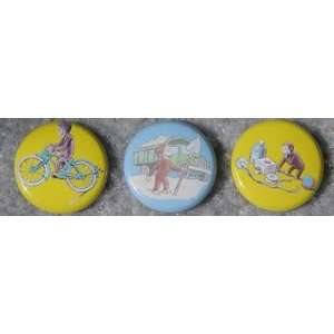  Set of 3 BRAND NEW Curious George One Inch Buttons / Pins 