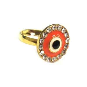  Evil Eye Golden Ring with Crystals   Adjustable Jewelry