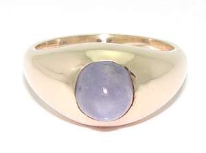   14kt Yellow Gold 2ct Grey Star Sapphire Gypsy Band Ring    