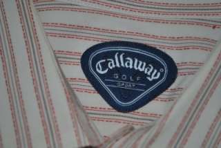 CALLAWAY GOLF DRESS SHIRT OXFORD MENS RED STRIPED LARGE  