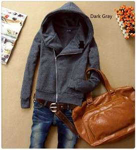   Fashion zipper Hooded Dark Gray Cotton Coat Outerwear Jacket TE24