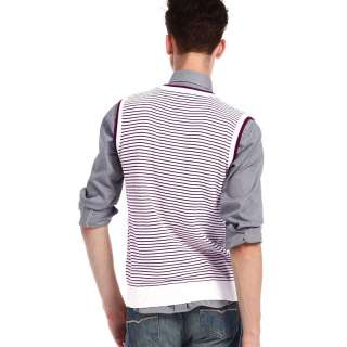 Mens Vest Basic Striped V Neck 100% Cotton Mens Sweater Vest Beige 