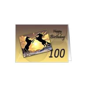 100 years old, a birthday card with rearing horses Card 