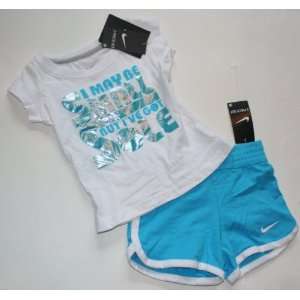 Nike Girls Toddler 2 Piece Shirt/Shorts Set Size 2T Chlorine Blue 