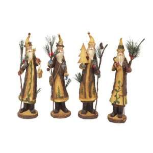   of 4 Modern Lodge Rustic Wood Grain Santa Claus Christmas Figures 12