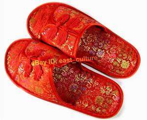 Chinese Embroidered Slippers Pair Gum Sole Red WSF 01  