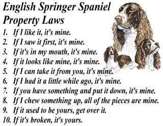 PARCHMENT PRINT= ENGLISH SPRINGER SPANIEL DOG BREED PROPERTY LAWS 