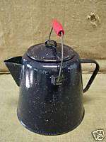 Huge Vintage Blue Enamelware Coffee Pot Antique Pots *  