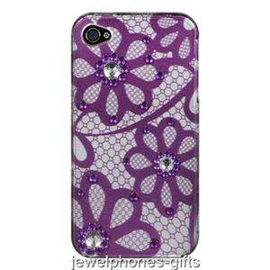 For iPhone 4/4S (Apple) Purple Daisy Lace Spot Diamond Design Hard 